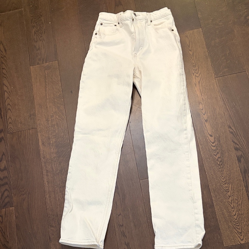 Abercrombie Cream High-Waist Straight Leg Jeans
